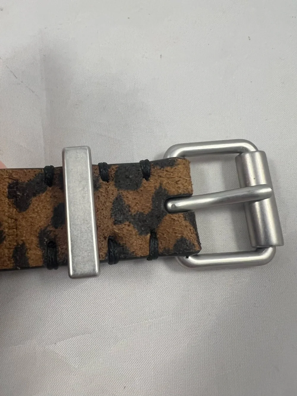 All Saints Women’s Karin Leopard Leather Silver Colored Buckle Size L